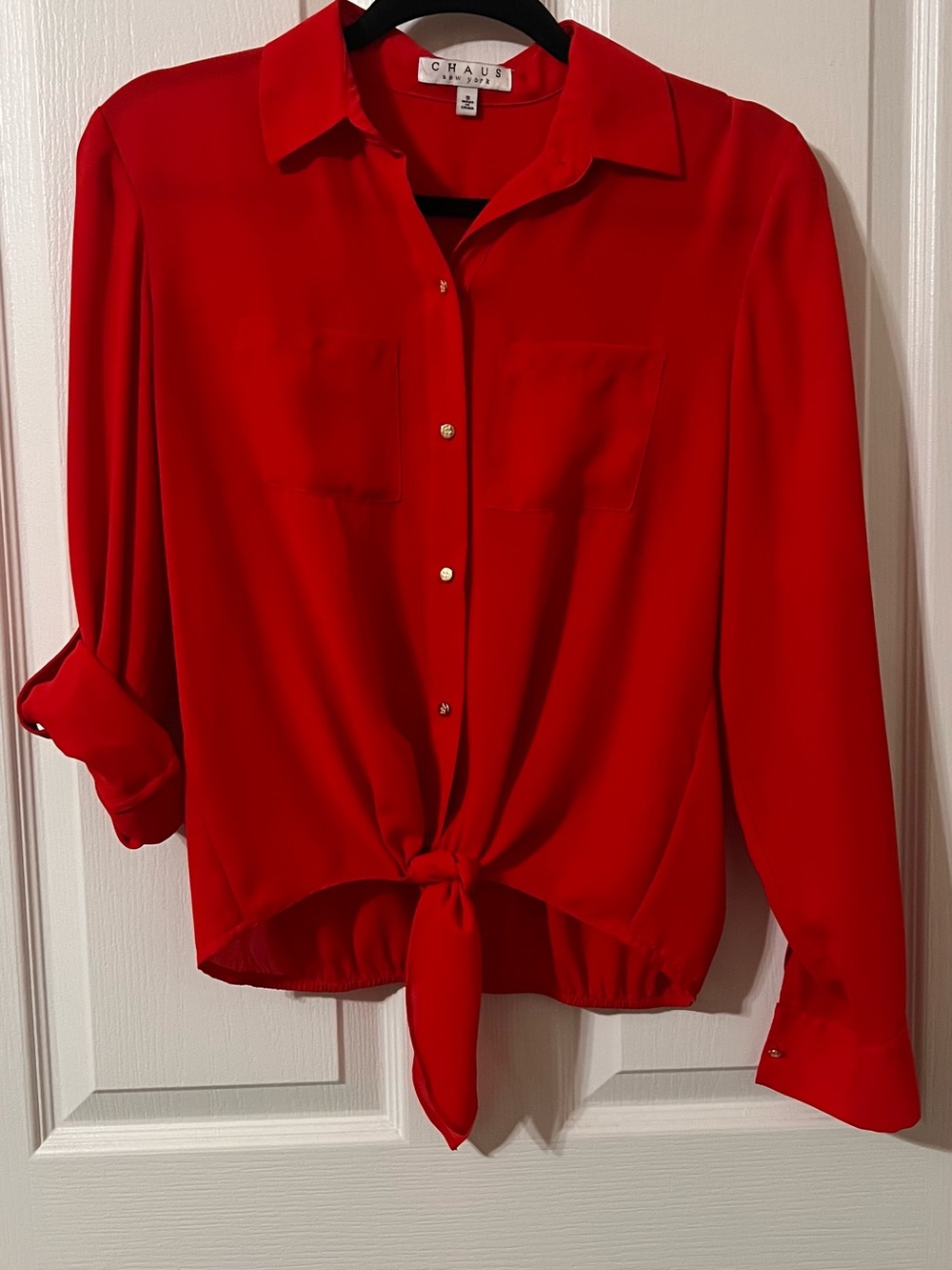 Chaus Bright Red Tie-Front Button Down Shirt